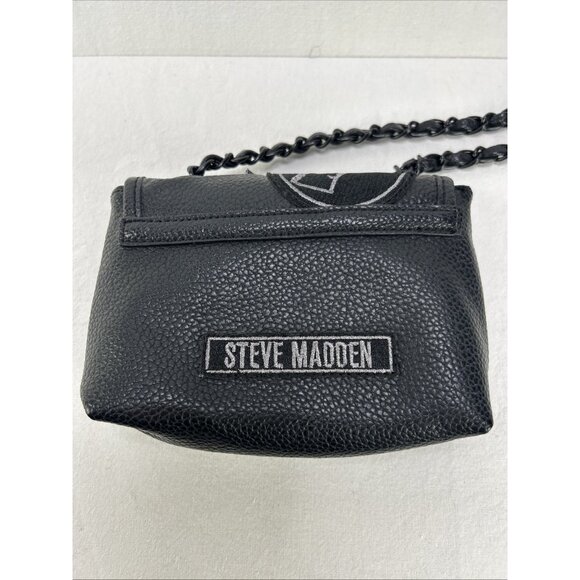 Steve Madden Black Leather Mini Crossbody Chain Purse Bag Bhayley Embroidered - Picture 8 of 10